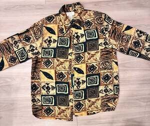 Vintage Voin Collection Abstract Geometric Print Shoulder Pad Blouse Shirt XL